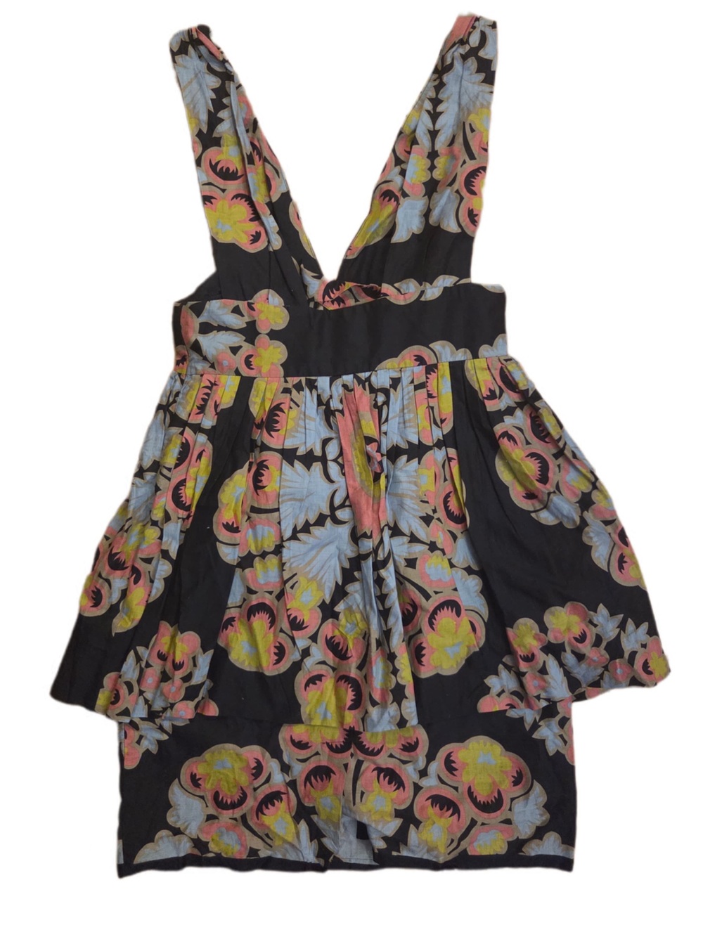 Anthropologie Black One-Shoulder Floral Sundress with Pink, Yellow, Blue Accents